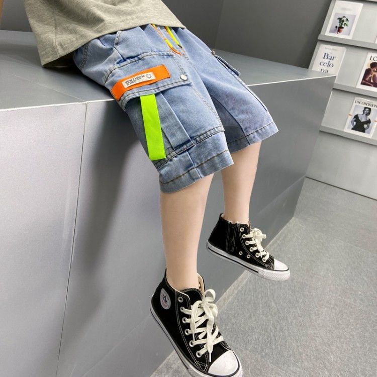 Quần Yếm Denim Ngắn Vừa Kích Thước Lớn Phong Cách Mới 2022 Cho Bé Trai