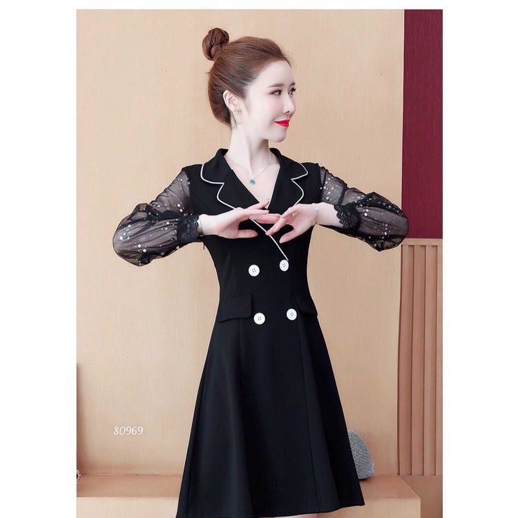ĐẦM CÔNG SỞ CỔ VEST PHỐI NÚT DỄ THƯƠNG-D10