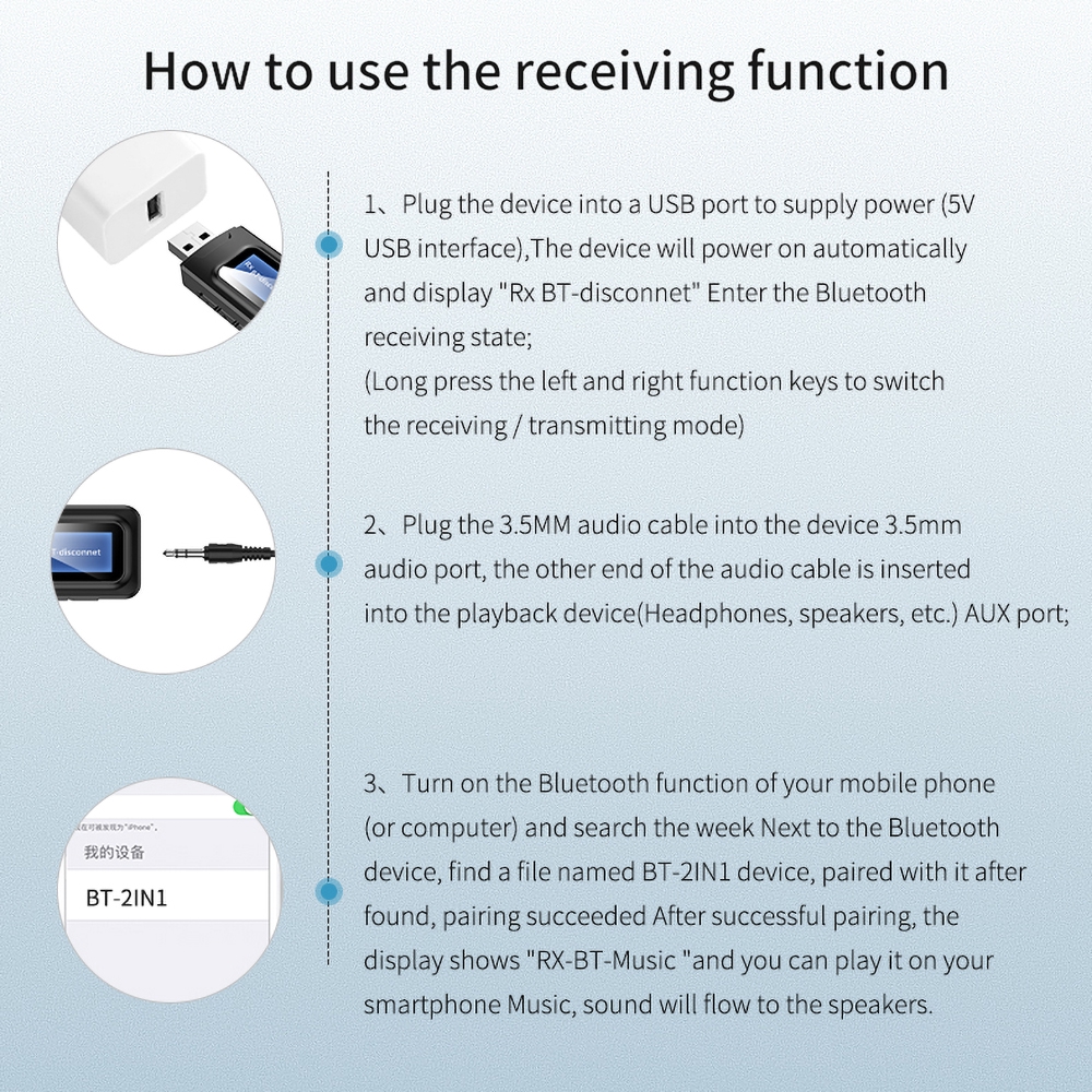 USB truyền nhận tín hiệu Bluetooth 5.0 2 trong 1 cho hệ thống AUX 3.5mm màn hình LCD