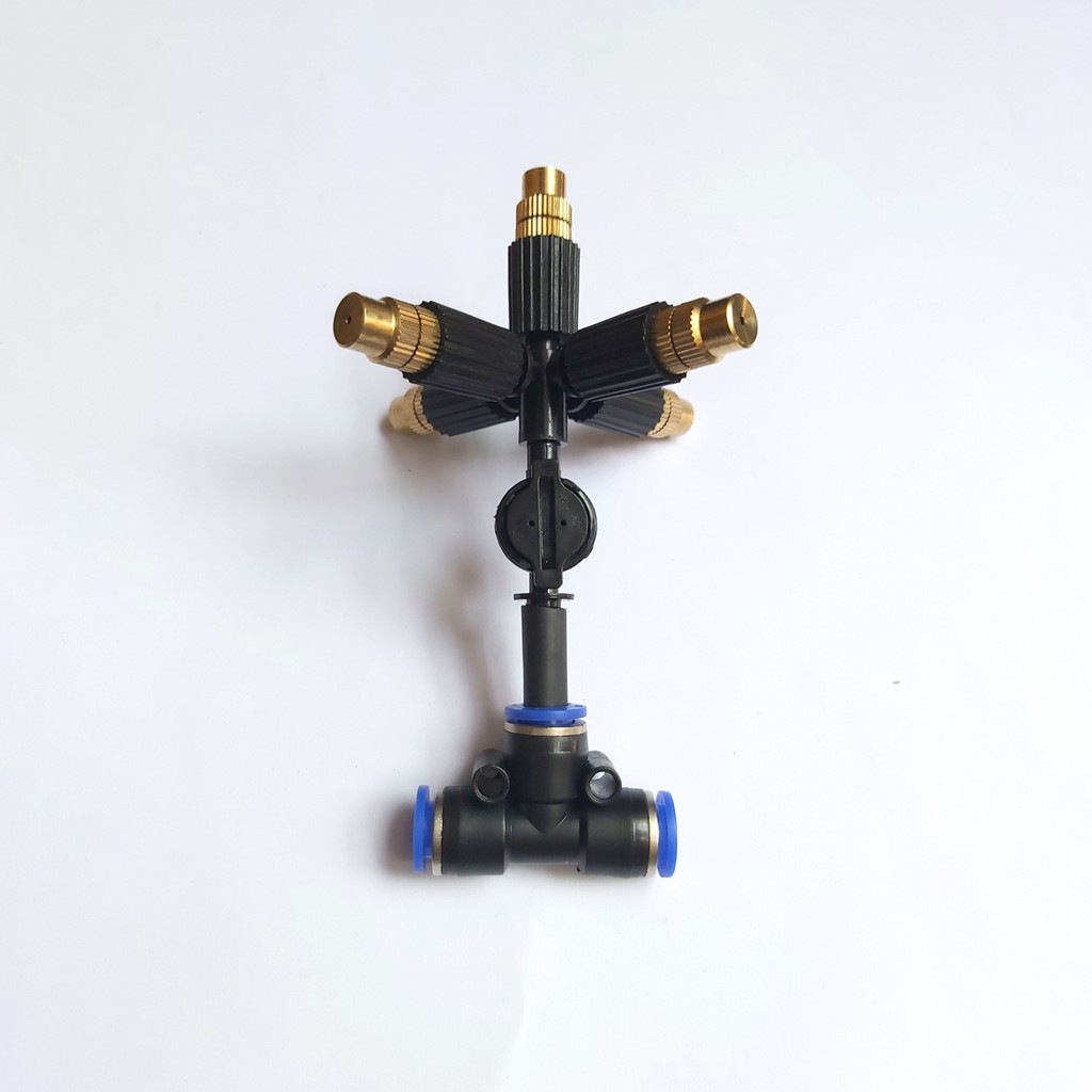 Béc Phun Sương Bằng Đồng 5 Hướng + Tê Nối Ống 8mm Và Van Chống Nhỏ Giọt