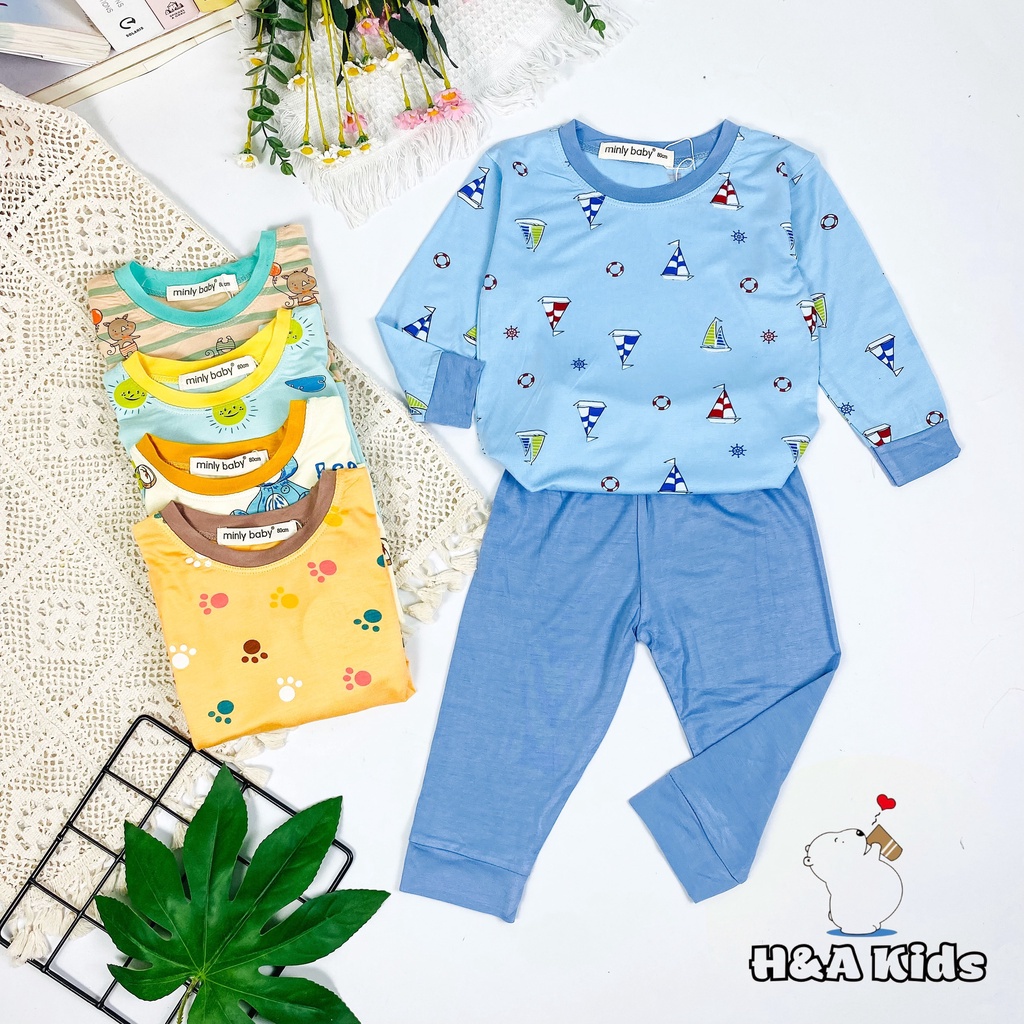 [Bé 19-32kg] Bộ dài tay thun lạnh in áo phối quần màu Minky Mom mềm mịn mát cho bé trai bé gái từ 19-32kg - HÀNG LOẠI 1