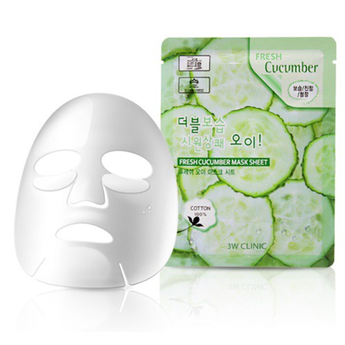 Combo 10 Mặt Nạ Dưỡng Da Chiết Xuất Dưa Leo 3W Clinic Fresh Cucumber Mask Sheet 23g x10