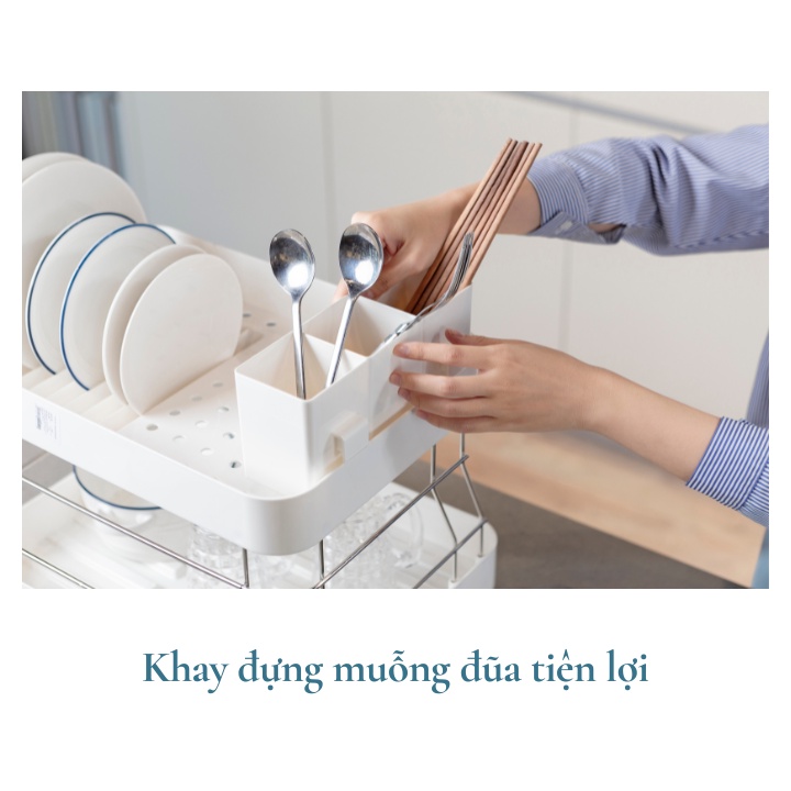 Kệ chén bát 2 tầng inochi, thiết kế rãnh thoát nước xoay 360 độ, chất liệu nhựa dễ lau chùi, bền đẹp