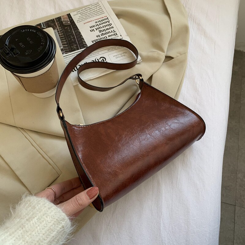 Túi xách JASMIN NOIR da PU dáng nhỏ phong cách retro đơn giản có dây đeo cho nữ