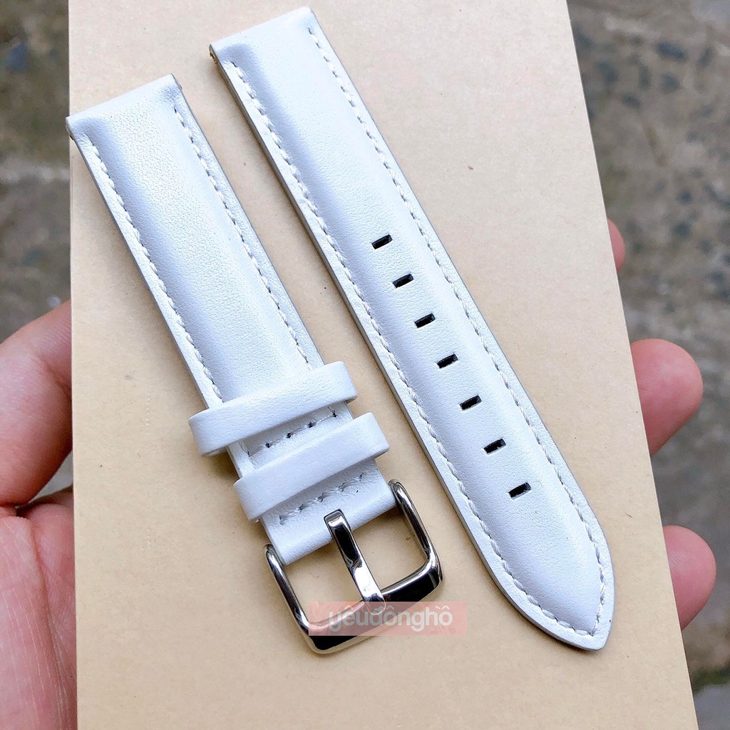 Dây da trơn màu trắng thay thế cho đồng hồ [Tặng kèm Hộp gỗ, tool thay dây, chốt lắp dây]