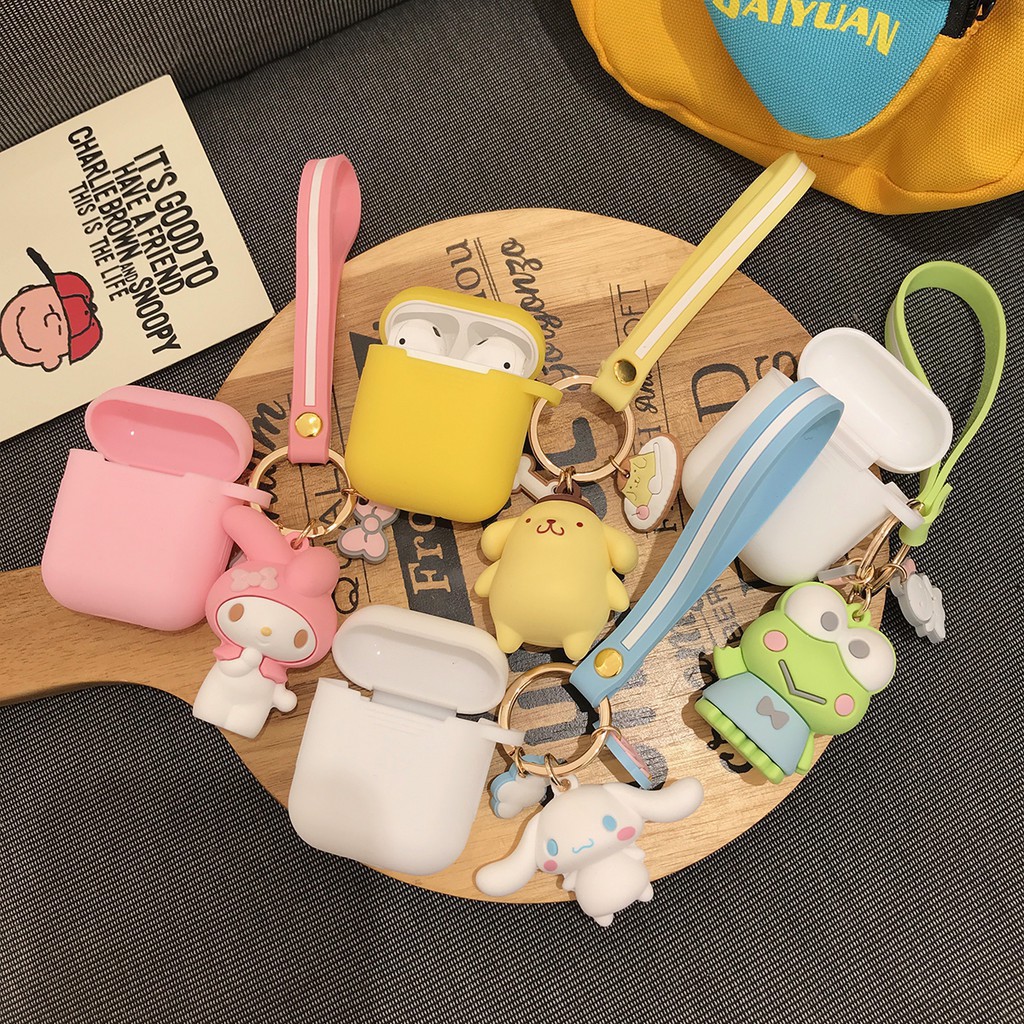 Cute Cartoon Kyechain AirPods Case Hello Kitty Melody Pom pom Purin Cinnamoroll penguin Silicone Airpods 1 2 Case Soft &