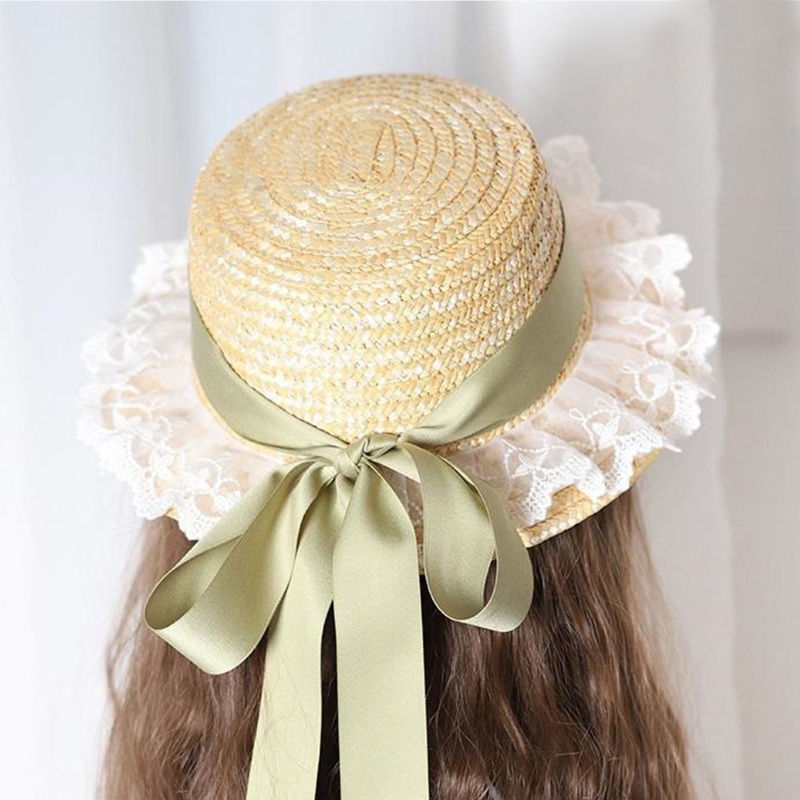 Nón Cối Rộng Vành Phối Ren Hoa Dễ Thương Thời Trang Đi Biển Mùa Hè Cho Nữ