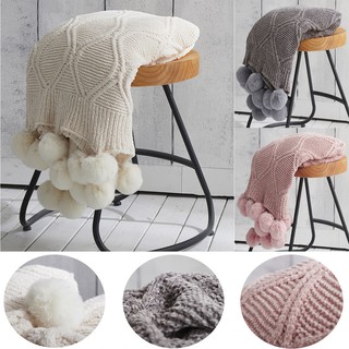 forkoobe.vn Pom Pom Throw Blanket Knit Throw Blankets with Pompom Fringe  Soft Plush