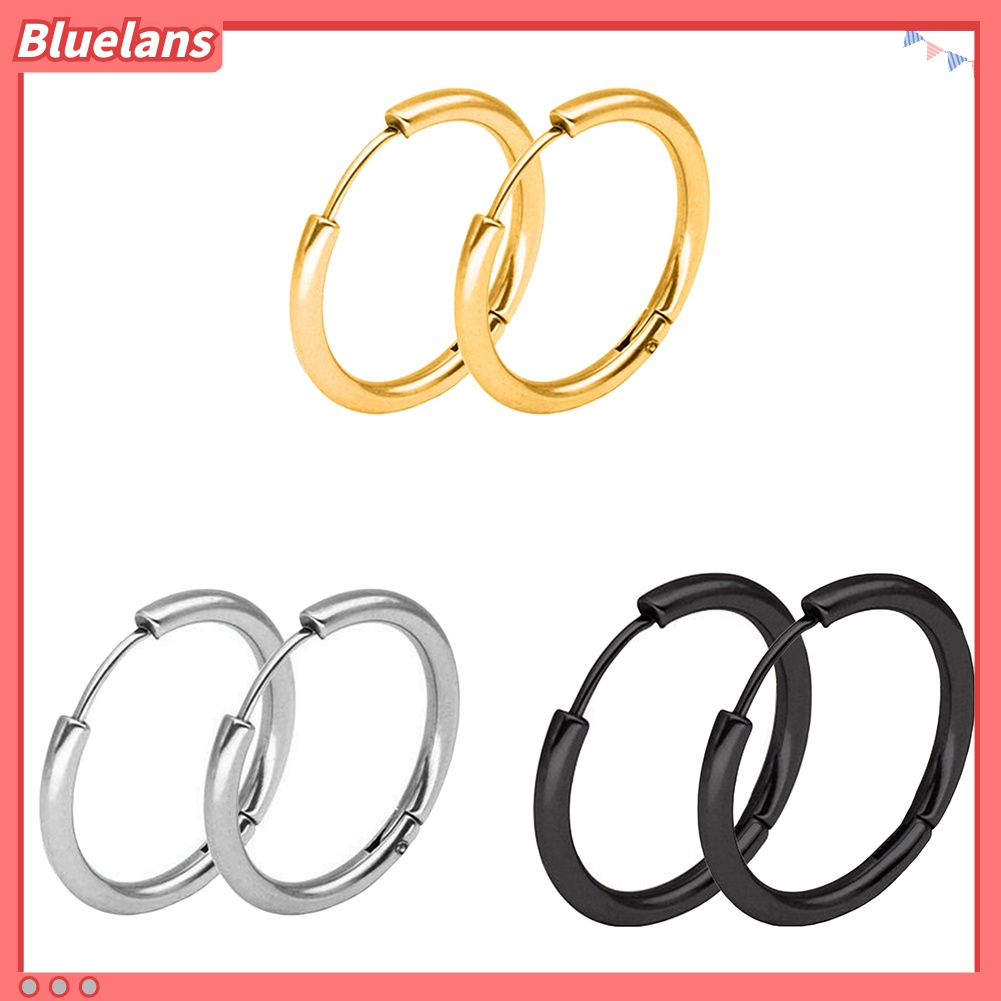 Đôi khuyên tai vòng tròn unisex bằng thép không gỉ đơn giản thời trang