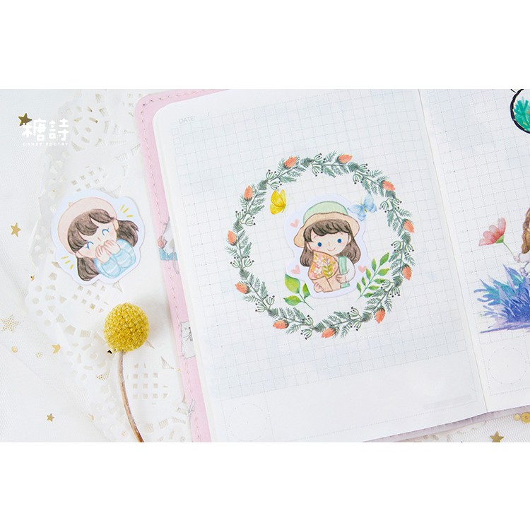 Hộp 45 miếng sticker mẫu cô bé đội nón