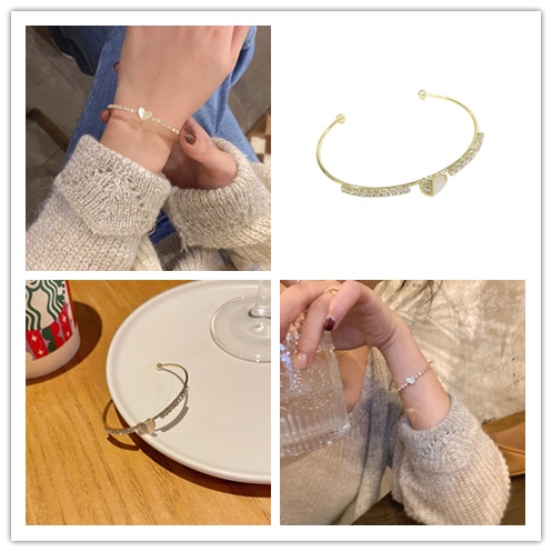 Vòng Tay Hình Trái Tim Đính Đá Kim Cương Sang Trọng Kích Thước Mở Thiết Kế Đơn Giản Thời Trang Cho Nữ
