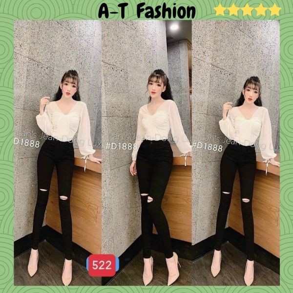 Quần Jean Nữ Mẫu Mới ❤️FREESHIP❤️ Quần Bò Cạp Cao phối rách gối chất vải đẹp co giãn phong cách Hàn Quốc A-TFashion M608