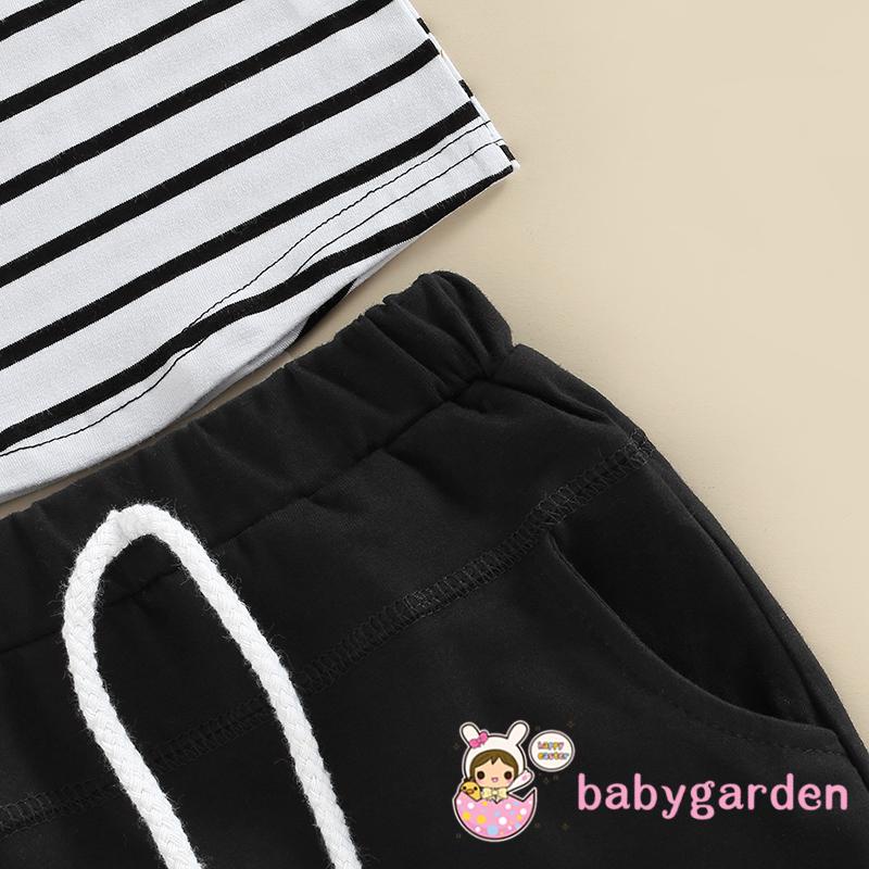 Set Đồ Mùa Hè 2 Món Gồm Áo Thun Tay Ngắn Cổ Tròn Kẻ Sọc + Quần Dài Màu Trơn Cho Bé Trai 6 Tháng Tuổi