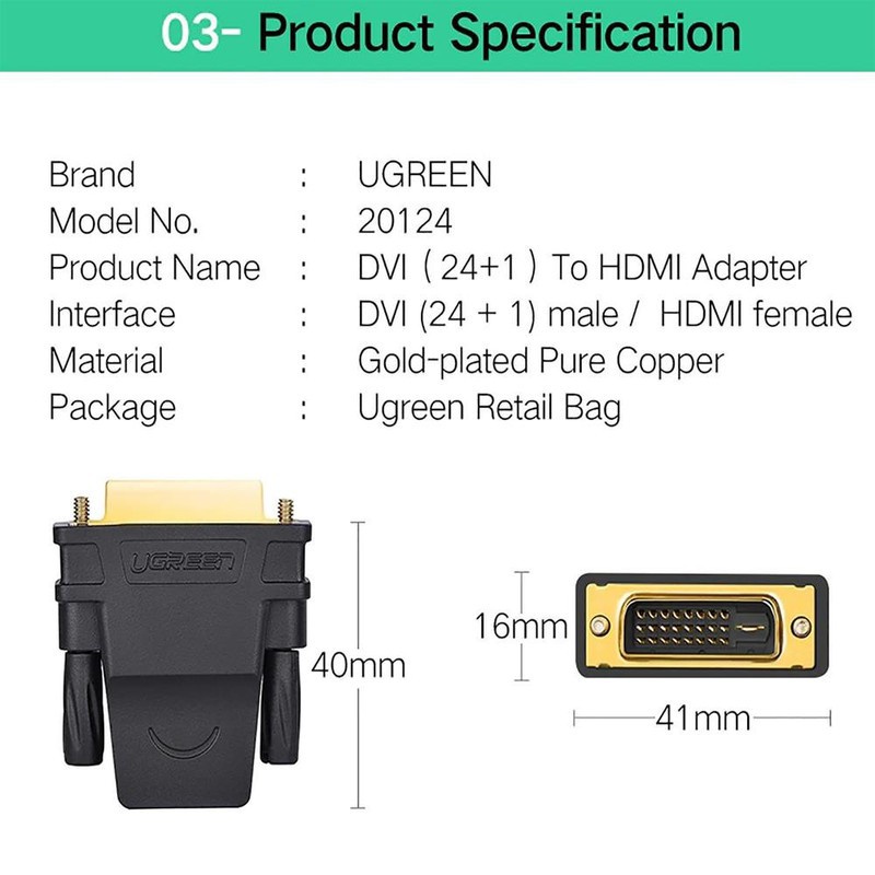 Đầu chuyển đổi DVI 24+1 male sang HDMI female - UGREEN 20124 -