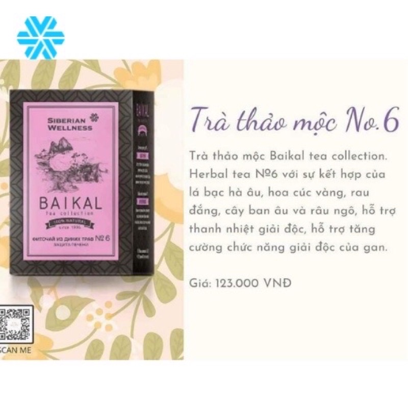 Mát gan giải độc, trà giải độc gan Baikal tea collection Herbal tea №6 Trà siberian, Hộp 30 túi lọc