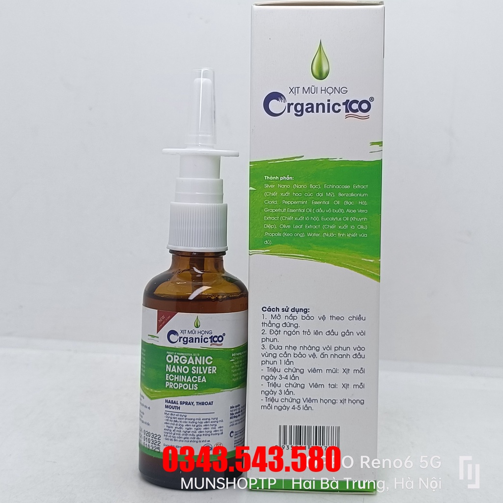 XỊT MŨI HỌNG ORGANIC 100 chai 50ml