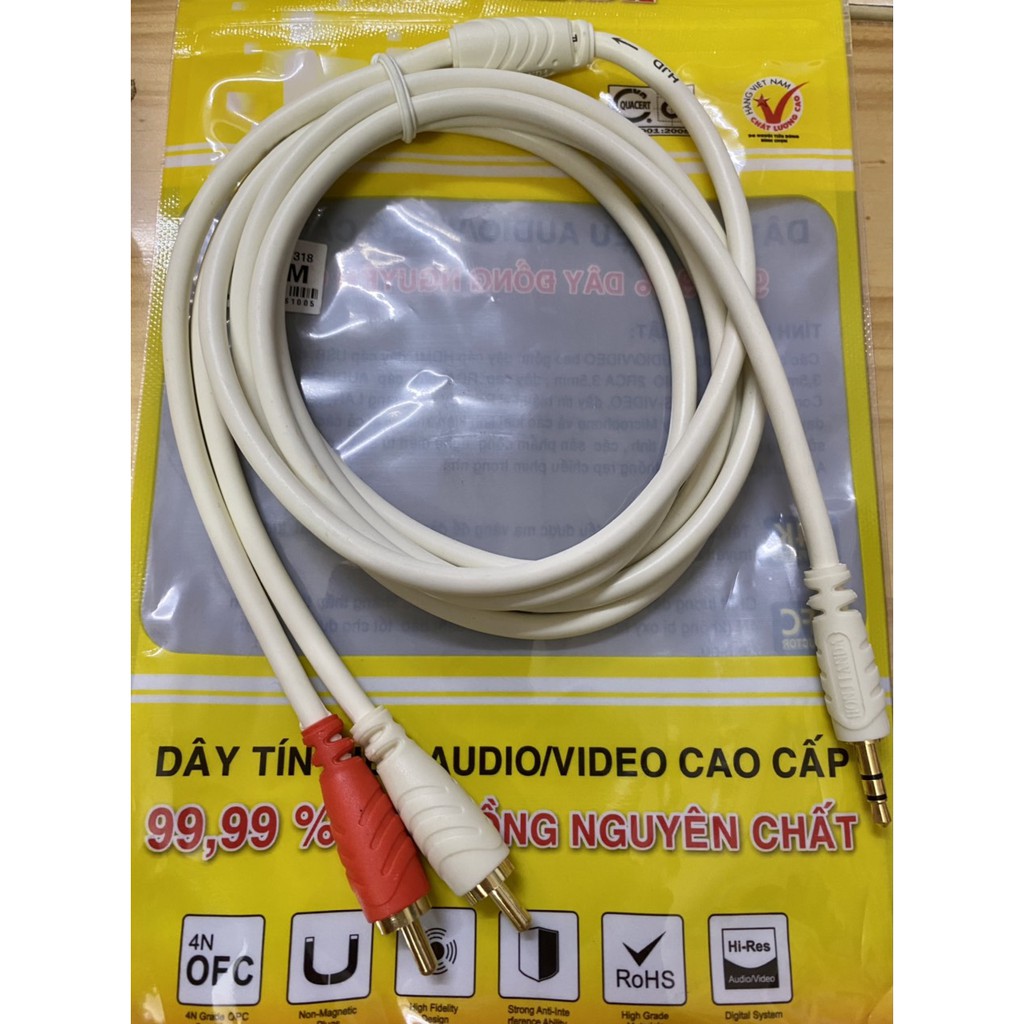 Dây AV- dây tín hiệu Audio 1 đầu 3.5mm ra 2 đầu RCA - HÀNG CHÍNH HÃNG