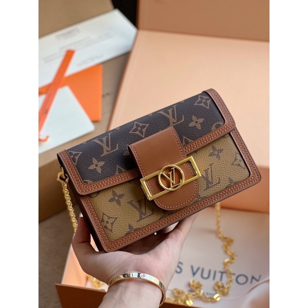Túi LV Dauphine Woc Chain Wallet Size 19 Da Thật 2 Box