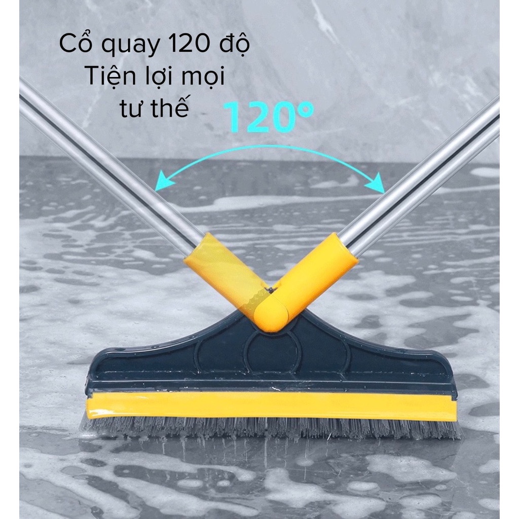 Chổi Cọ Nhà Tắm, Cọ Sàn, Gạt Kính Cán Dài 2 In 1 Siêu Đa Năng - Cây Cọ Sàn Nhà Tắm Xoay 120 Độ Dọn Sạch Mọi Góc Bẩn Nhà