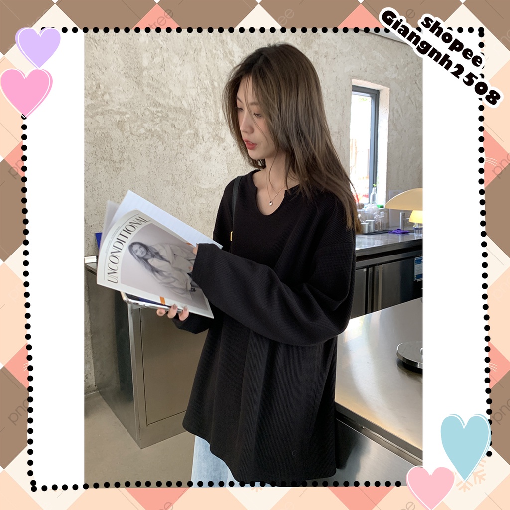 SUA002 Áo thun nam nữ cổ tròn khoét dài tay đen xám trắng Ulzzang Áo phông trơn trẻ trung dáng rộng Hàn Quốc hot cute