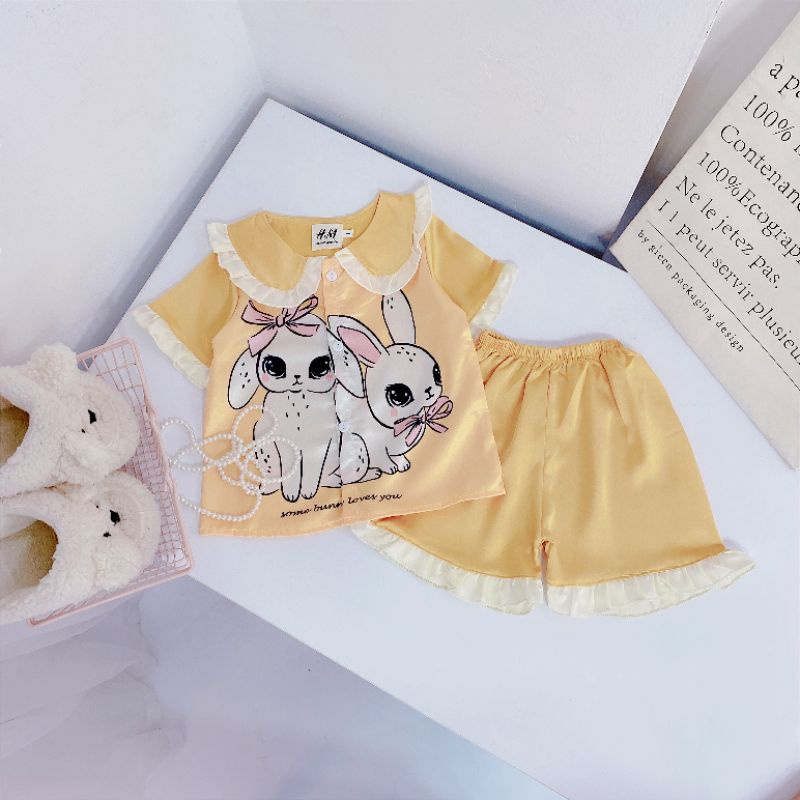 Bộ đồ pizama đùi mặc nhà cho bé, chất liệu lụa hàn