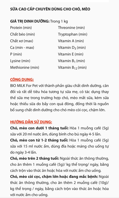 Sữa cho Chó Con Mèo Con Thú Cưng Nhỏ