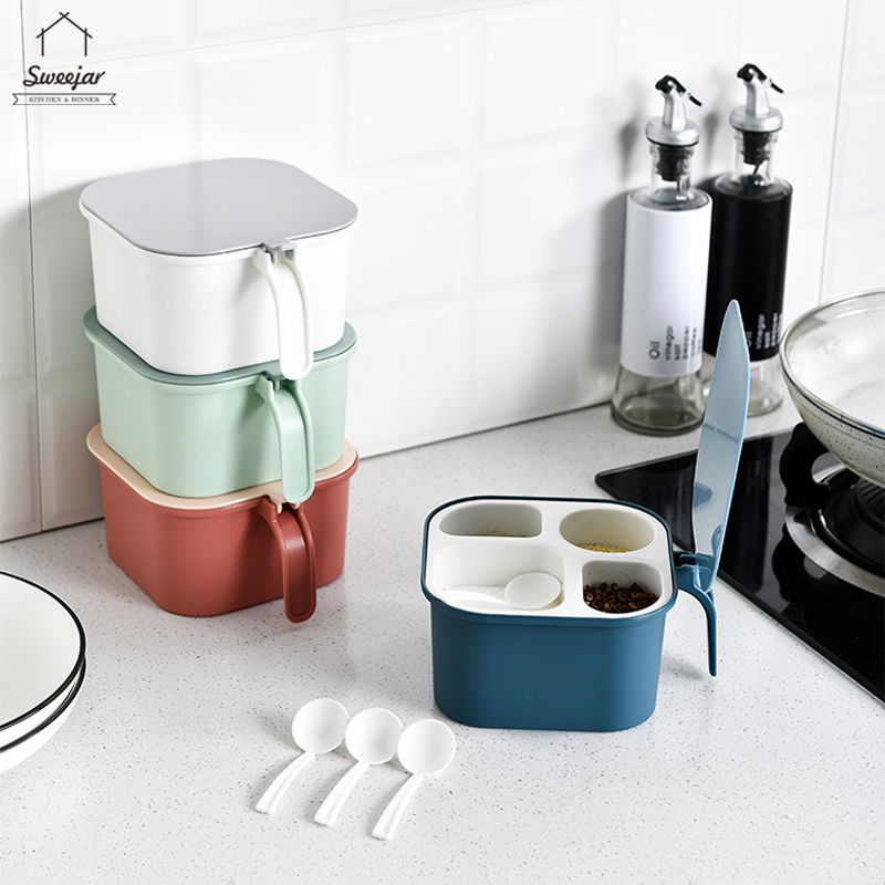 Hộp đựng gia vị SWEEJAR bằng nhựa có bốn ngăn tiện dụng