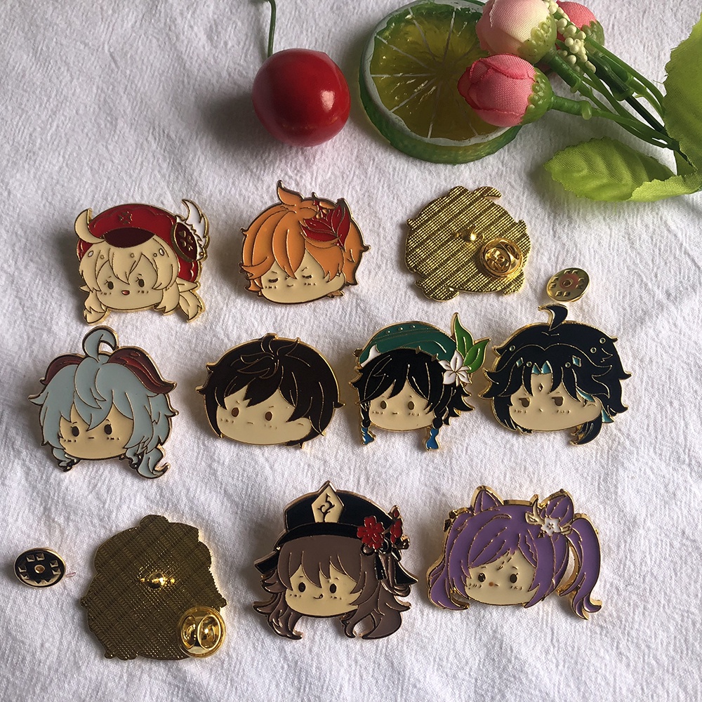 Huy Hiệu Kim Loại Hình Nhân Vật Hoạt Hình Venti Xiao Zhongli Klee HuTao Tartaglia GanYu Dễ Thương Dùng Làm Quà Tặng