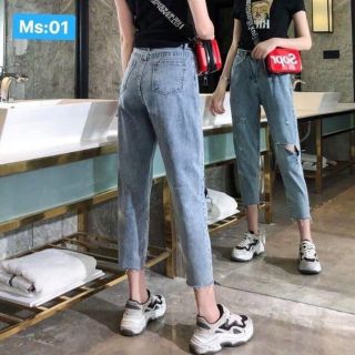 SML 30-35 Quần jean baggy rách lưng cao Bigsize