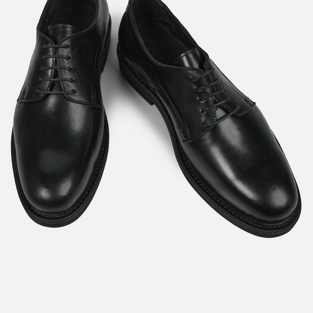 Giày Derby Nam TARMOR Da Thật Màu Đen Mũi Tròn Derby Shoes In Black Leather