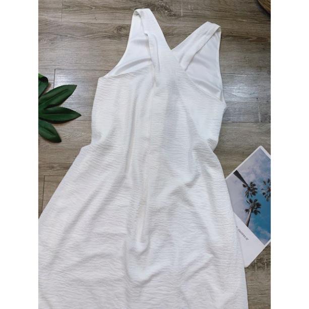 Đầm 2 dây đi biển ♥️ Váy 2 dây, váy maxi ♥️ Đầm dáng suông đan lưng chéo bản to ♥️ Đầm suông đũi trắng - NhimShop HD05 *