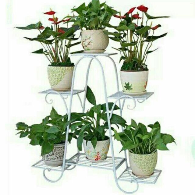 Kệ sắt trang trí để chậu kệ hoa, chậu cây cảnh 2, 3, 4, 5, 6, 7 tầng hoa văn đẹp. Giá sắt ban công mầu trắng đen Cao Cấp