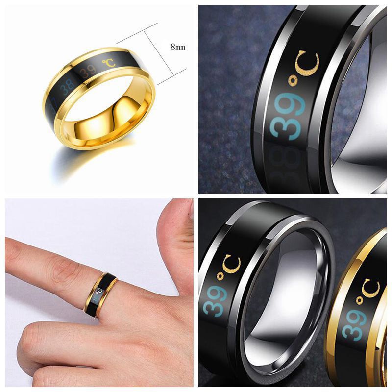 Nhẫn cảm biến nhiệt độ thông minh thời trang bằng thép không gỉ