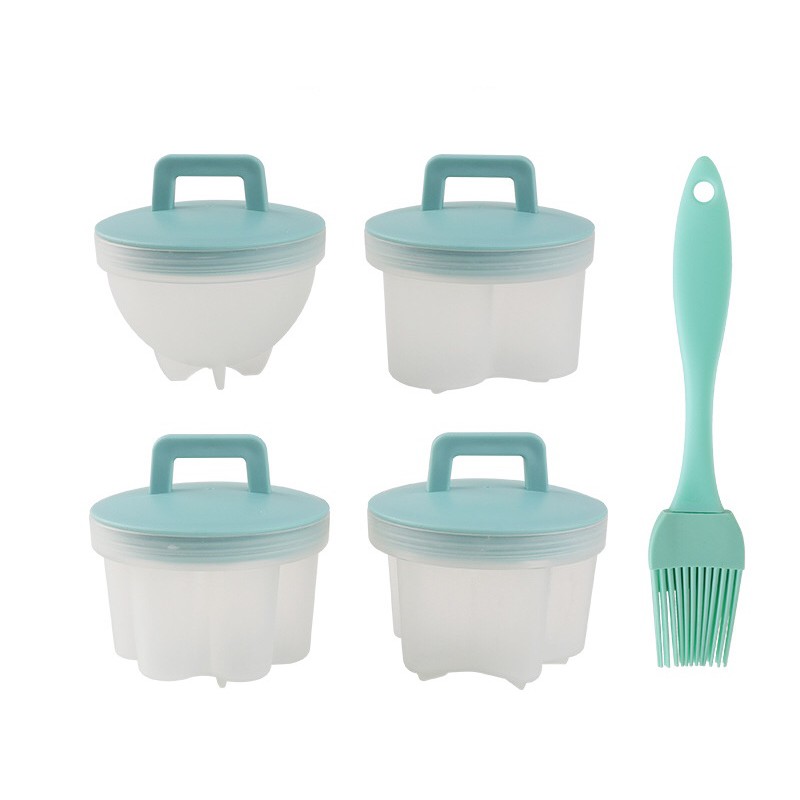 KHUÔN LÀM BÁNH⚡️FREESHIP⚡️Bộ 4 Khuôn Hấp Trứng, Làm Bánh Bằng Nhựa Kèm Chổi Silicon Quét Dầu