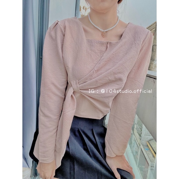 Áo xốp nơ lệch phong cách Hàn Quốc