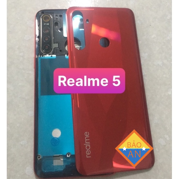 bộ vỏ realme 5 (gồn sươn,lưng,kính cam.phím)