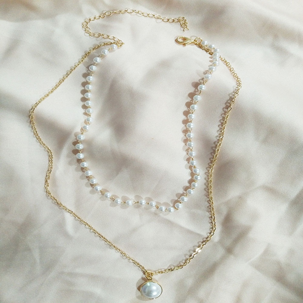 Vòng cổ Hai Lớp Đính Ngọc Trai Thời Trang Dành Cho Nữ