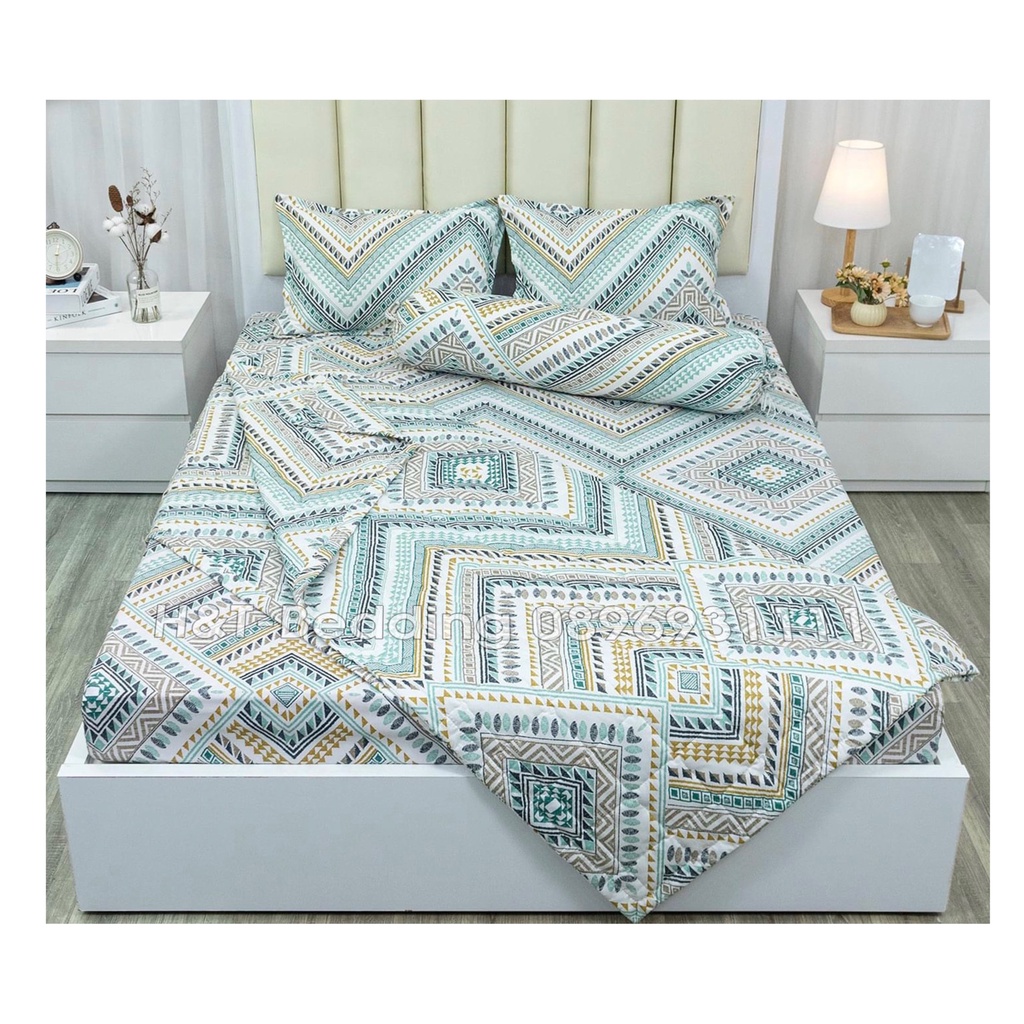 Bộ chăn ga gối thổ cẩm Cotton Poly,set chăn ga gối thổ cẩm Cotton Poly miễn phí bo chun ga giường