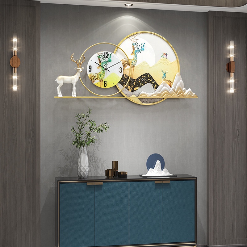 Đồng hồ treo tường nghệ thuật con hươu SENCOM, đồng hồ trang trí phòng khách cao cấp - 2953
