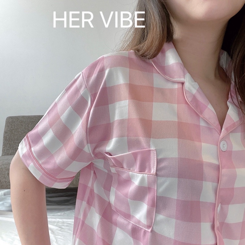 Đồ bộ nữ cộc tay quần ngắn cổ bẻ mặc nhà xinh xắn, mát, thấm hút mồ hôi nhiều màu cotton lạnh cao cấp Her Vibe