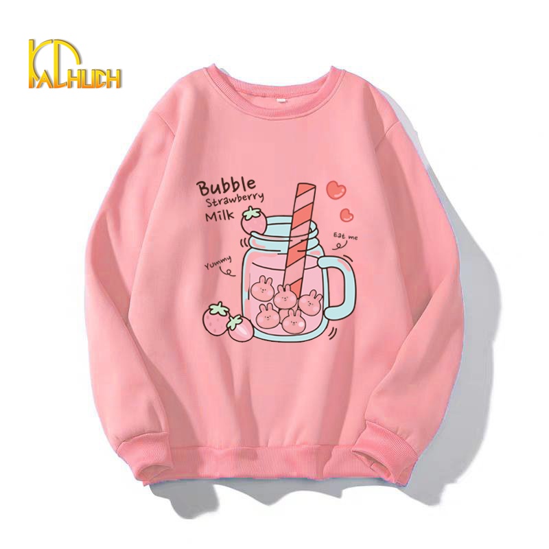 ÁO SWEATER NỮ IN BUBBLE STRAWBERY MILK NHIỀU SIZE NHIỀU MÀU LỰA CHỌN VẢI NỈ BÔNG