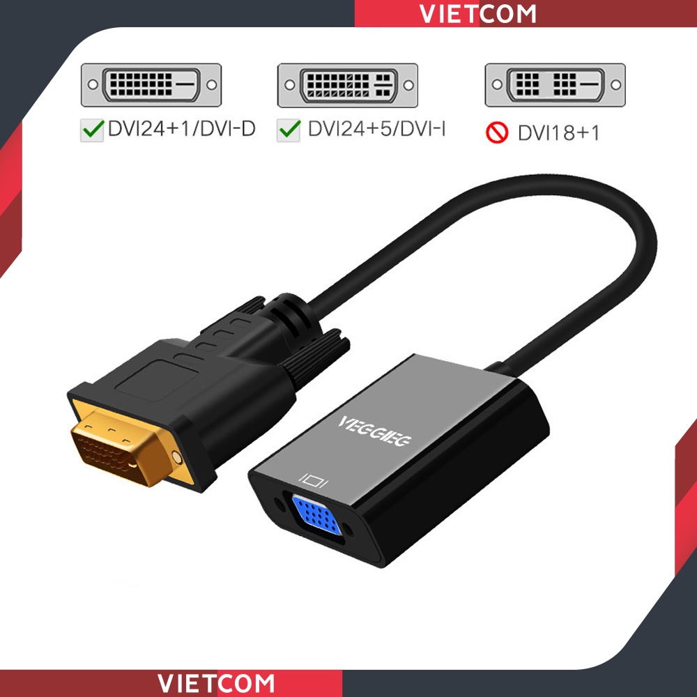 Đầu chuyển đổi DVI To VGA Mạ Vàng - Tự động nhận đúng độ phân giải của màn hình