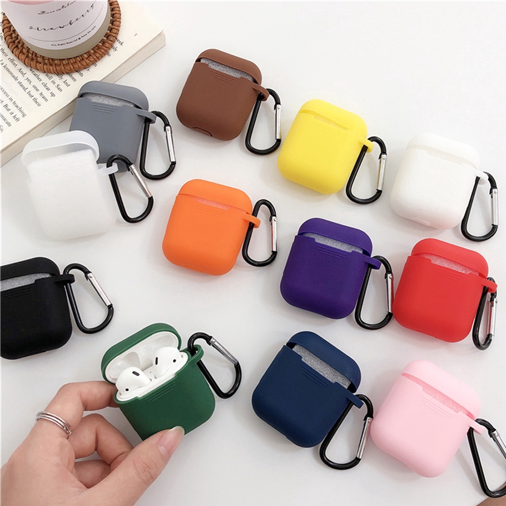 Vỏ bọc silicone bảo vệ hộp đựng tai nghe Airpods Pro/Inpods 12 chống sốc màu macaron gắn móc khóa tiện lợi