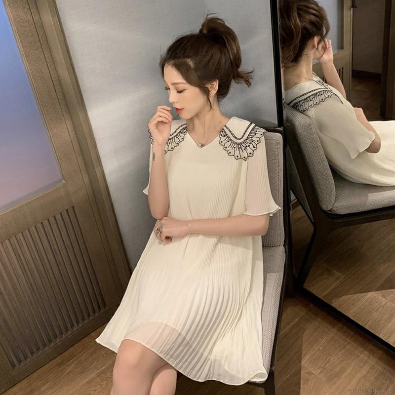 Đầm tay ngắn chất Chiffon màu trơn thiết kế dáng rộng che khuyết điểm