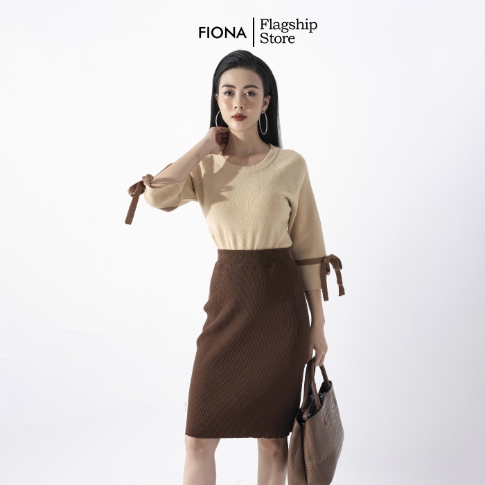 Áo Len Nữ Tay Lỡ FIONA, Áo Nữ Thu Đông Phối Nơ Tay Mã F850747