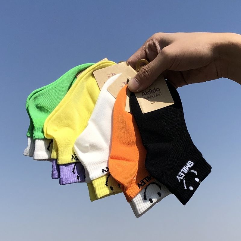 Hàng Mới Về Set 5 Đôi Vớ Cotton Mỏng Thoáng Khí In Hình Mặt Cười Màu Kẹo Thời Trang Xuân Hè Cho Bé Từ 1-15 Tuổi 5 Tuổi