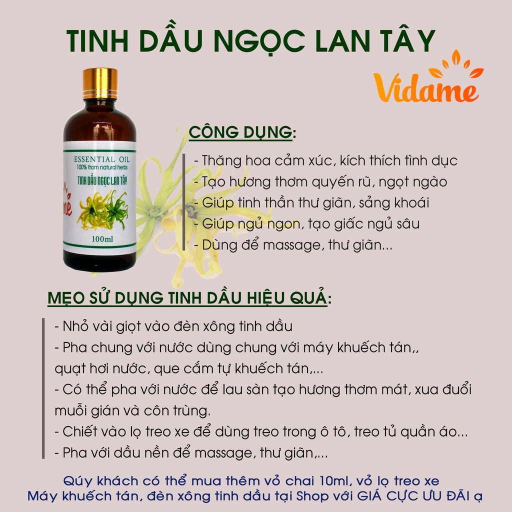 [TRỢ GIÁ] 100ML Tinh Dầu Ngọc Lan Tây VIDAME - Xông hương thơm phòng