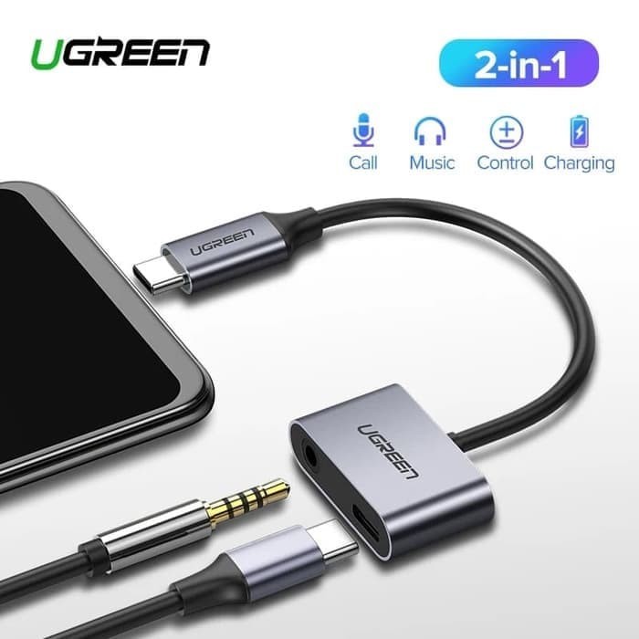 Adapter chuyển đổi UGREEN 50596 USB type-C sang 3.5mm hỗ trợ cổng sạc USB-C dùng cho Xiaomi và Huawei - Chính hãng CM193
