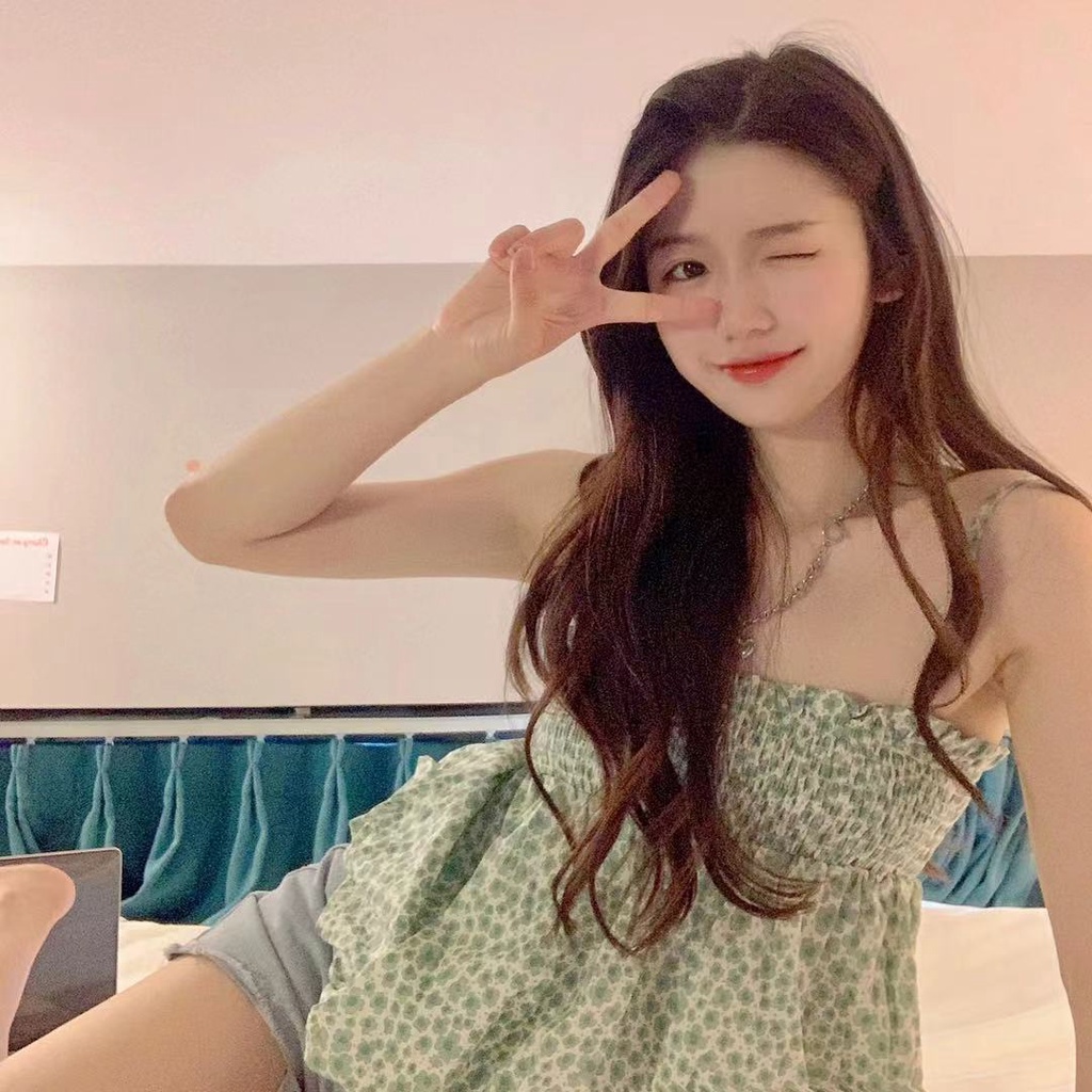 Áo hai dây BH họa tiết hoa thời trang kiểu Pháp xinh xắn cho nữ