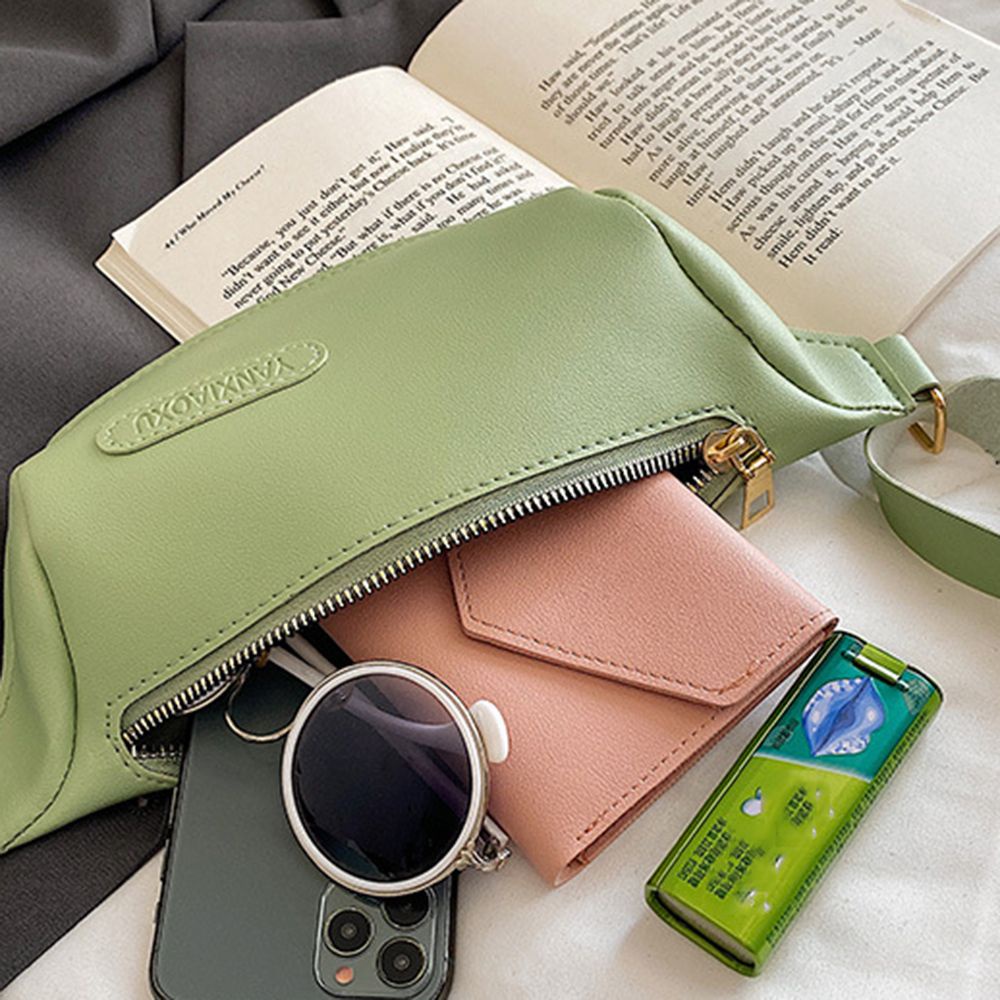 Túi đeo chéo ngực/hông bằng da PU màu trơn chống nước thời trang